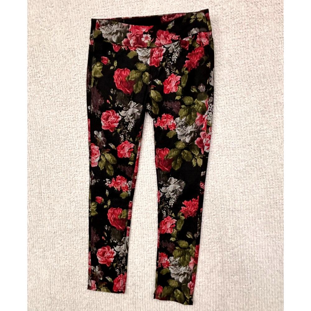 Soft Surroundings Black Pink Floral Pattern Skinny Pants Size XS #50982